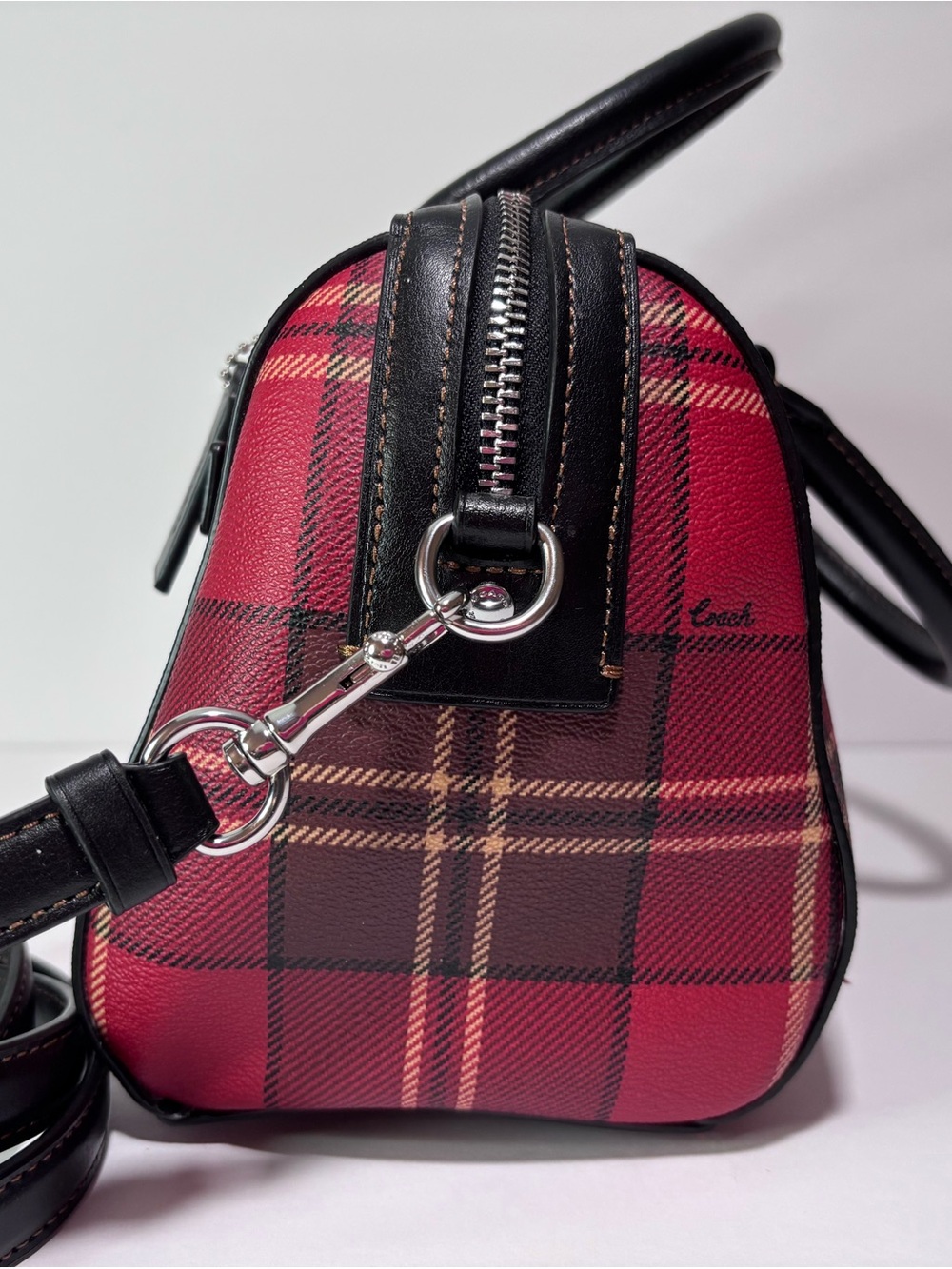 COACH NWT Rowan Satchel Red Tartan Plaid - Picture 5 of 13
